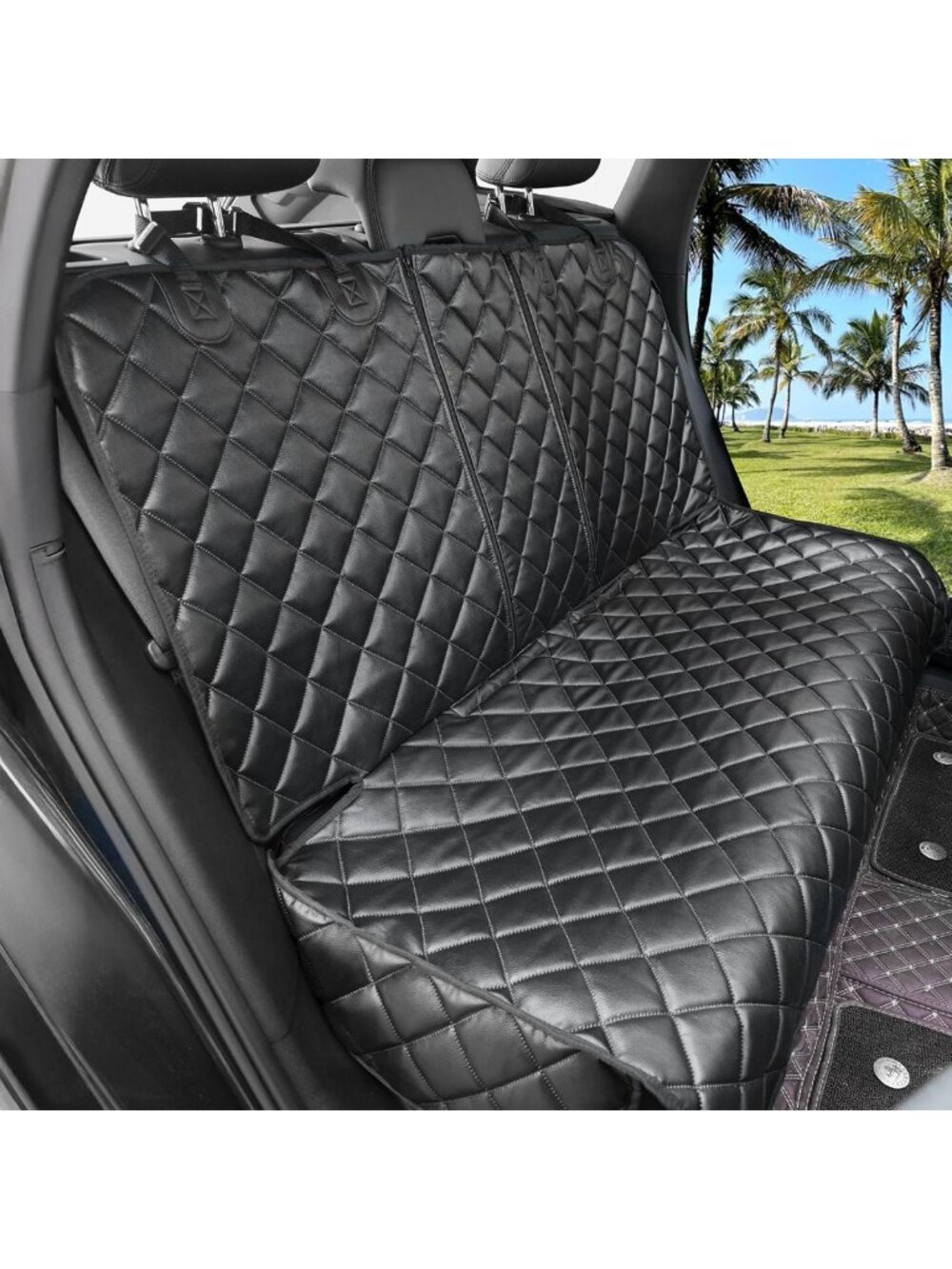 Waterproof Dog Car Seat Cover - PU Leather Backseat Protector, Non-Slip, Black